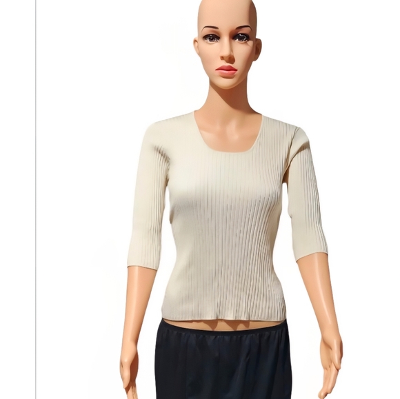 Joseph Abboud Cream Ribbed Women's Top - Picture 1 of 7